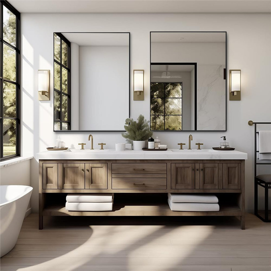 Oglinda Dreptunghiulara Elindor®, 55x75 cm, Sticla Fara Distorsiuni, Usor de Instalatat, Negru