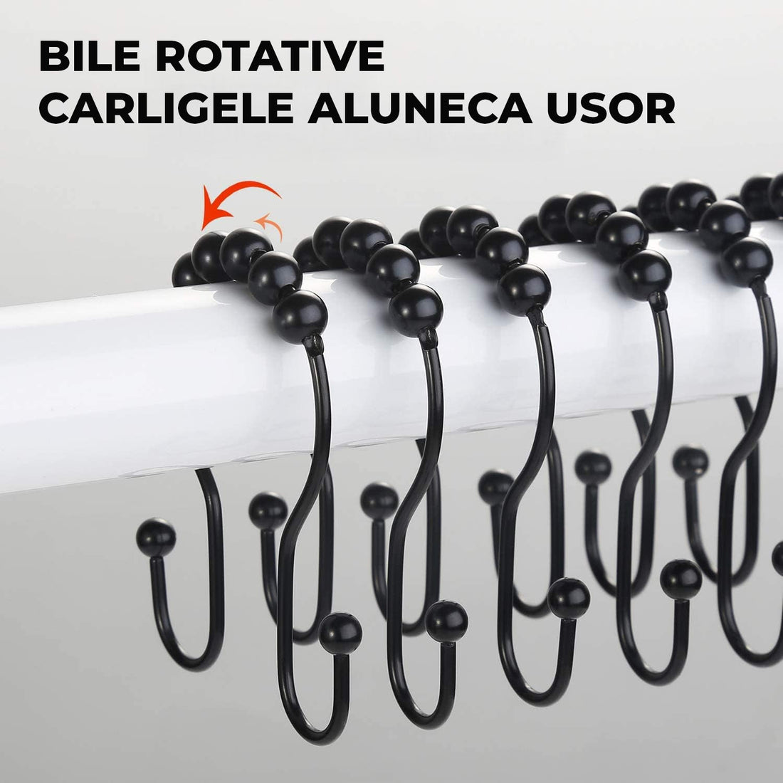 Set 12 Inele Negre pentru Perdea Dus Elindor®, Accesorii Baie, Agatatoare Inox, Anticadere, Rezistente la Coroziune, Decoratiuni Metalice, Ideal pentru Bara si Prindere Usoara