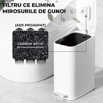 Coș Gunoi Elindor®, Subțire, Metalic, Compact, 10 Litri, Alb