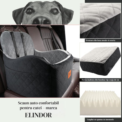 Scaun Auto Elindor® pentru Transport Animale, Caini si Pisici, Talie Mica si Medie, Protectie Scaun Sezut / Spatar, Ofera Protectie Pentru Bancheta Spate Masina Taxi/Ride Sharing, Impermeabila, Antialunecare, 48.3 x 48.3 48.3 cm, Negru