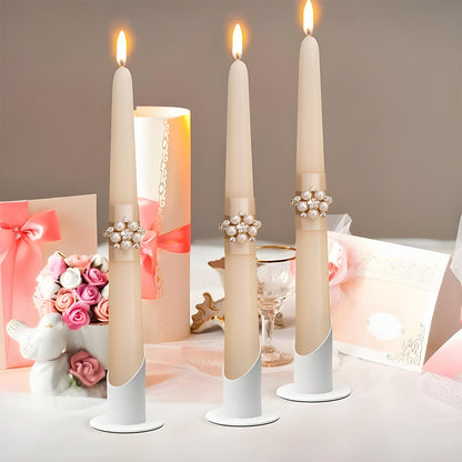 Suport Metalic pentru Lumanare Elindor®, Stil Minimalist, Ideal pentru Evenimente si Ambient, Material Durabil, Set de Spatiu pentru Decor, Suport Lumanare Elegant de Masa pentru Botez, Cununie, Aranjamente, Alb