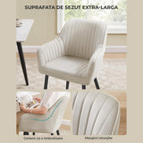Set 2 Scaune Elindor® Ergonomice, Design Contemporan, Scaun cu Spatar si cu Manere, din Catifea cu Picioare Metalice Negre, Potrivite pentru Living, Bucatarie, Birou, Dormitor, Latime Sezut 49 cm, 55.5 x 43 x 83 cm, Bej Deschis