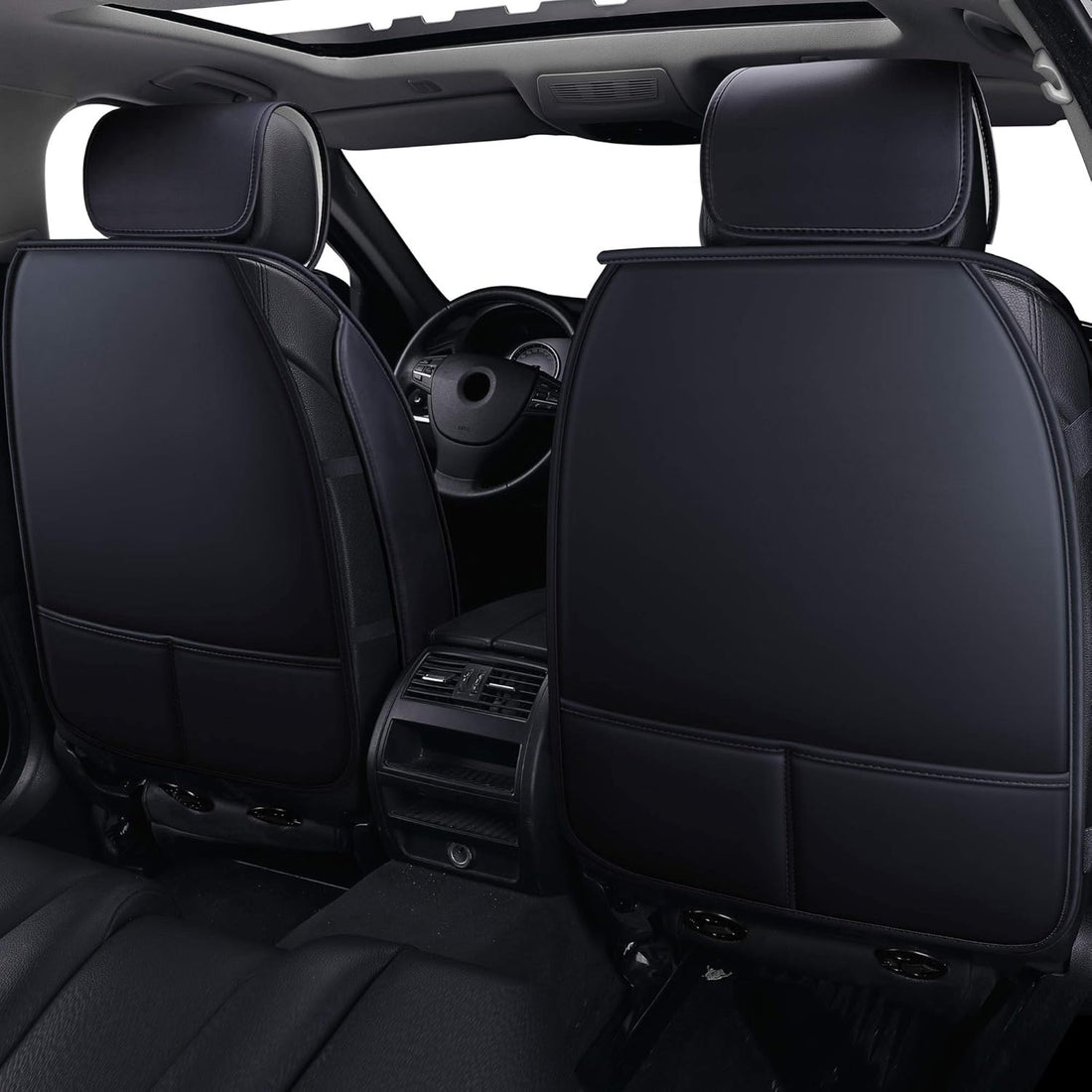 Set 2 Huse Scaune Auto Elindor®, Piele Ecologica, Impermeabile, Universale, Protectie Scaun Fata, Compatibile cu Masinile Sedan, SUV/Camionete, Accesorii Masina Interior, Negru/Rosu