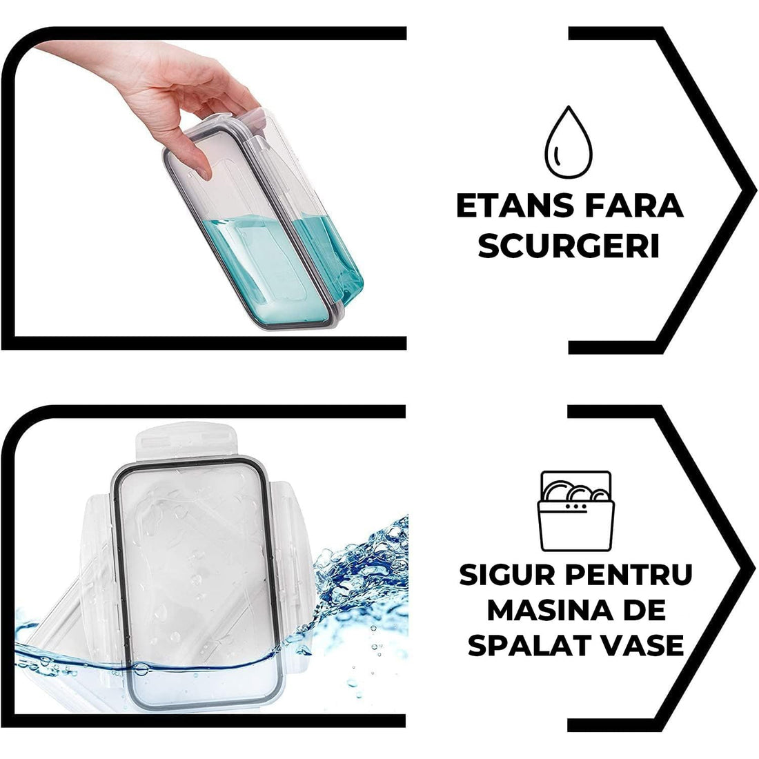Set 24 Recipiente Alimente Elindor® Caserole pentru Depozitare, Frigider si Congelator, Inchidere Etansa, 7 Dimensiuni, Transparent