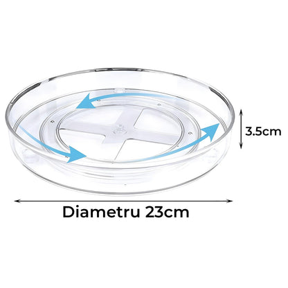 Organizator Rotativ 360° Elindor®, Acrilic 23 cm, 1 Nivel, Pentru Condimente, Cafea, Ceai, Borcane, Sticle, Produse Cosmetice, Accesorii Baie, Mirodenii, Dulapuri, Sertare, Bucatarie, Baie, Birou, Suprafata Antiaderenta, Transparent