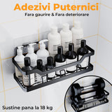 Set 5 Etajere Autoadezive Elindor® Rfturi de Dus, Otel Carbon, Fixare Fara Gauri, Negru