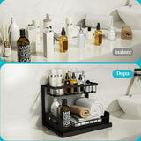 Organizator Multifunctional Elindor® 2 Nivele, pe Blat / in Dulap sub Chiuveta, Sertar Glisant, Suport Metalic Organizare, Ideal pentru Bucatarie, Baie, Camara, Bar, Raft cu Sertare Depozitare Legume, Fructe, Detergenti, Parfumuri, 36.2 x 27 x 28.5, Negru