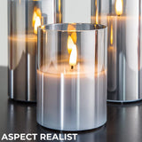 Set 3 Lumânări Decorative cu LED Elindor®, Sticlă Fumurie