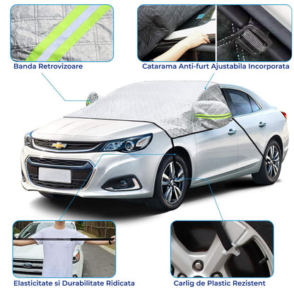 Parasolar Elindor® pentru Parbriz și Oglinzi, Impermeabil, 230 x 158 cm, Argintiu