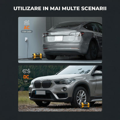 Compresor Auto Portabil Elindor® 150 PSI, Alimentare Dubla AC/DC, Galben