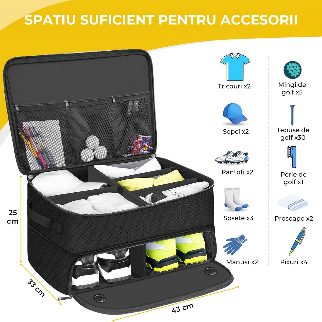 Organizator Portbagaj Auto Elindor® cu 2 Niveluri, Spatii pentru Pantofi, Haine si Accesorii, Negru