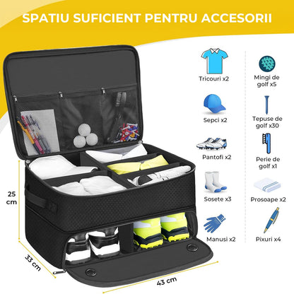 Organizator Portbagaj Auto Elindor® cu 2 Niveluri, Spatii pentru Pantofi, Haine si Accesorii, Negru
