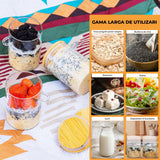 Set 4 Recipiente din Sticla Elindor®, Borcane cu Capac pentru Mic Dejun, Iaurt, Fulgi, Desert, Budinca, Gustari,  470 ml, Dimensiuni 8.5×8.5×12 cm, Transparent