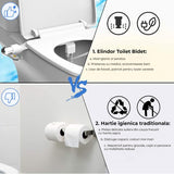 Bideu Retractabil Elindor® Ultra Subtire, pentru Toaleta cu Functie de Auto Curatare, Non Electric, Buton Control de Presiune, pentru Igiena Personala, Apa Rece, Kit Accesorii WC, Sistem Bidet pentru Colac si Capac de Toalete, Set pentru Baie, Alb
