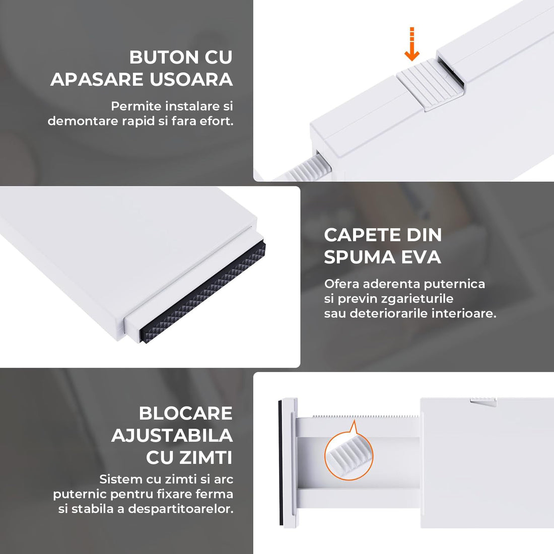 Set 5 Separatoare Extensibile Elindor® din Plastic pentru Sertar, Organizare Bucatarie, Birou, Dormitor, Baie, Organizatoare si Separatoare Sertare, Organizator Spatii Depozitare, Ajustabil si Extensibil de la 28 cm la 48 cm, Transparent