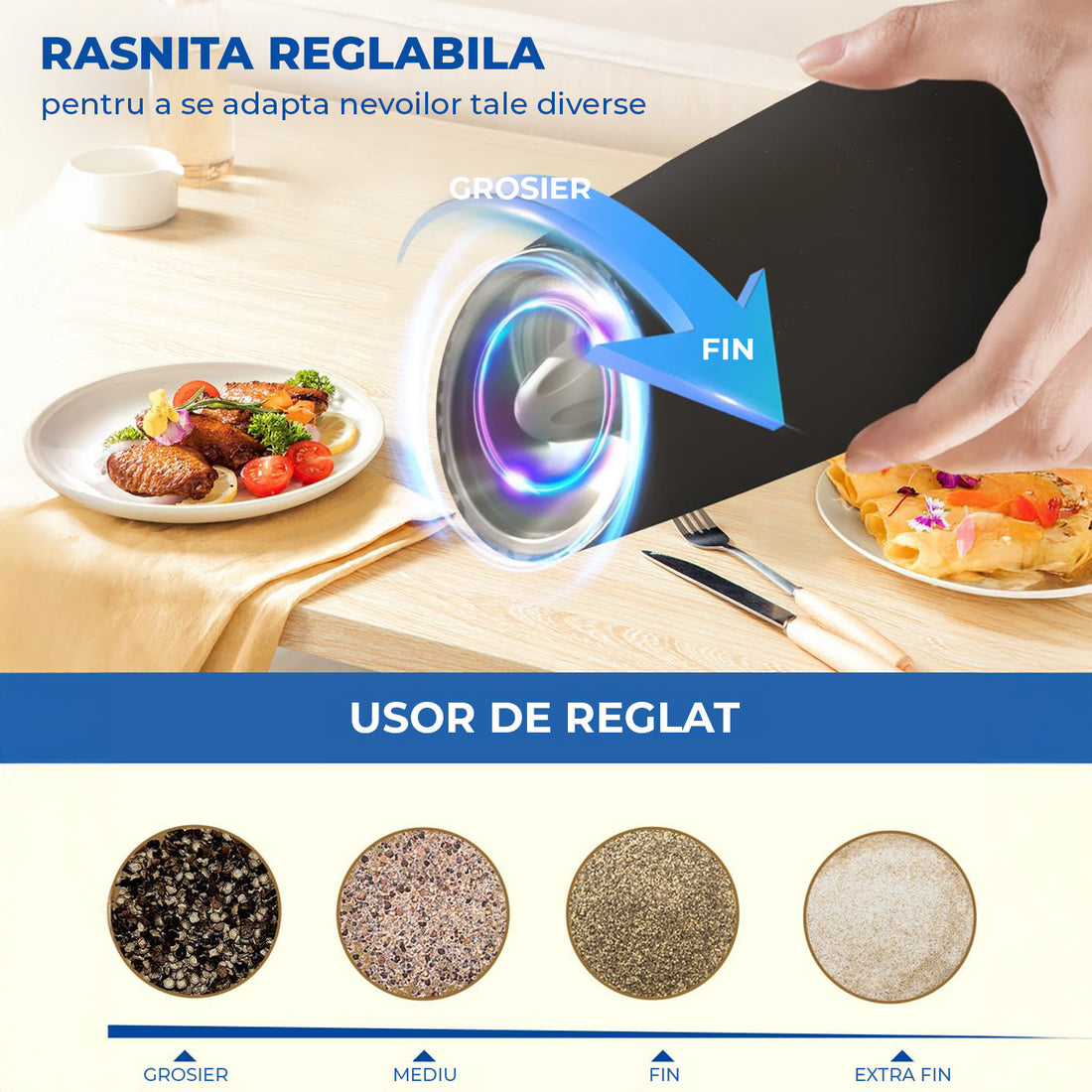 Set 2 Rasnite Electrice Elindor® Rasnita Electrica Led pentru Sare si Piper, Solnita si Pipernita din Sticla, Recipient Condimente cu Senzor Gravitational, Reglare Grosime Macinare, Operare cu o Mana, pentru Bucatarie, 135 ml, 20 x 6.3 cm, Transparent / N