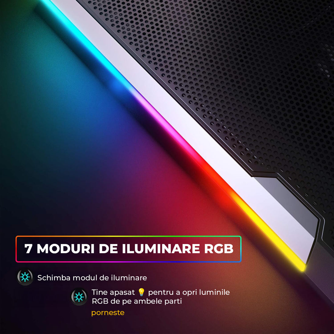 Cooler Laptop Gaming RGB Elindor® Suport cu Unghi Reglabil pe 5 Niveluri, Dimensiuni Compatabile 15-17.3 Inch, 6 Ventilatoare Puternice si Silentioase 30dB cu Viteza Ajustabila, 2 Porturi USB, Suport Telefon, Ecran LCD, pentru Birou, Calatorii, Negru