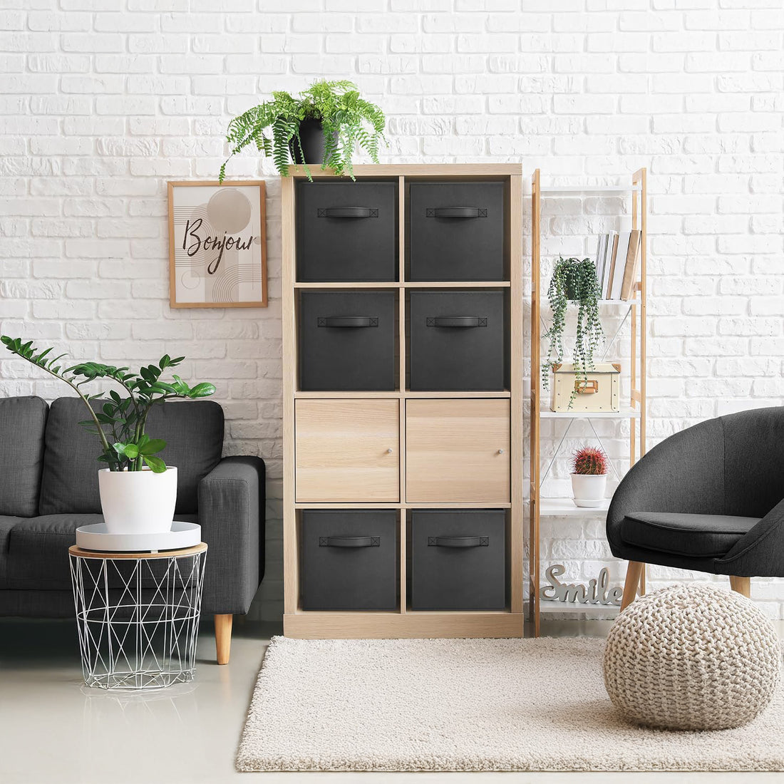 Set 6 Cutii Depozitare Elindor® Pliabile, Tip Sertar, Organizator pentru Dormitor Studentesc, Organizatoare pentru Dulap, Cutie Organizare, Cos Multifunctional, Separator Haine, Paturi, Jucarii, Pentru Dormitor, Living, 26.5 x 26.5 x 28 cm, Negru