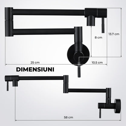 Baterie Bucatarie Elindor®,Pipa Extensibila, Design Modern, Negru Mat
