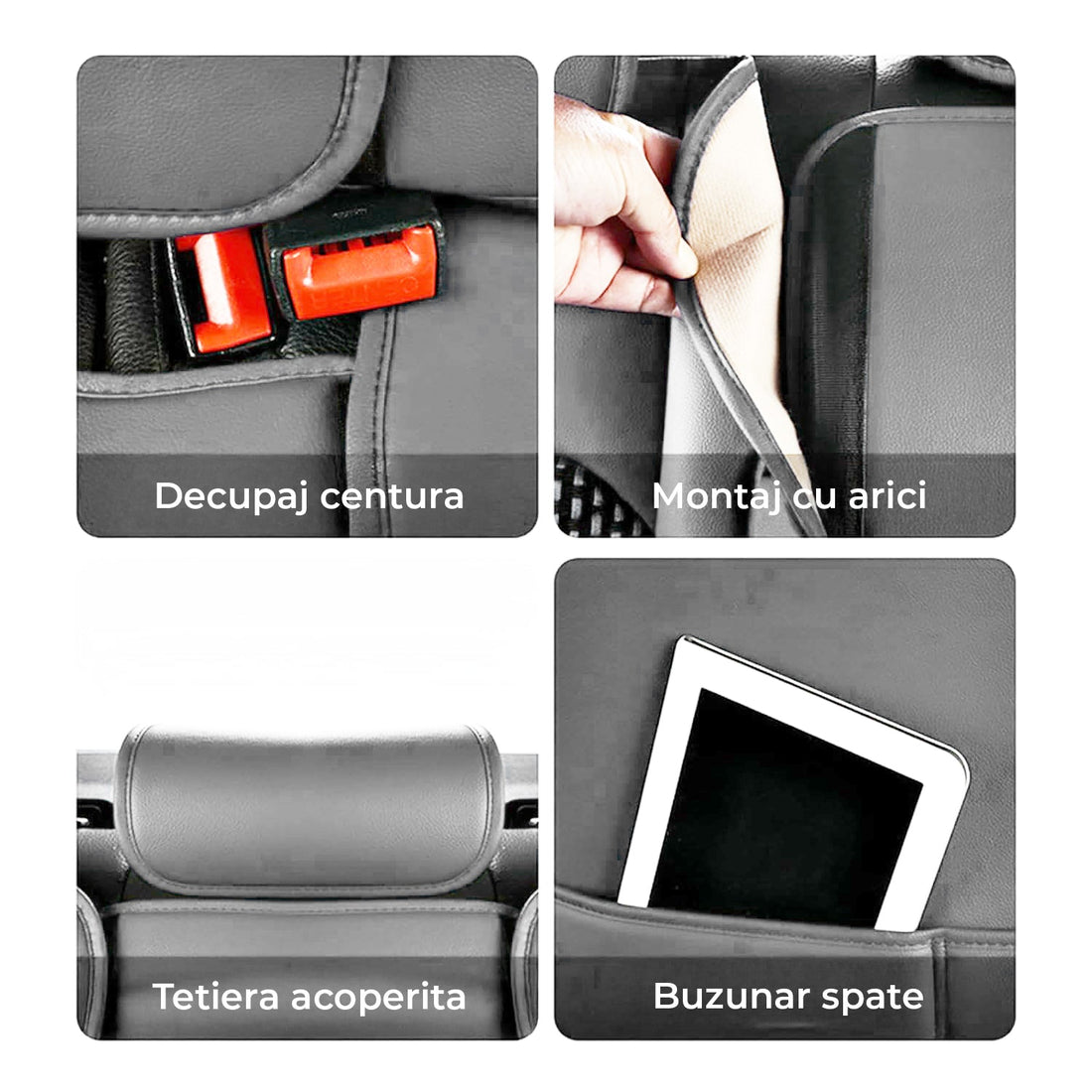 Set 2 Huse Scaune Auto Elindor®, Piele Ecologica/Textil, Protectie Scaun Sofer, Montaj Rapid, Husa Impermeabila, Acoperire Spatar si Sezut, Accesorii Masina Interior, Universale Compatibile cu VW, Dacia, Renault, BMW, Ford, Skoda, Hyundai, Gri