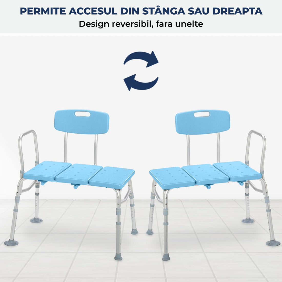 Scaun pentru Cada și Duș Elindor® cu Spătar și Mâner Detasabil, Albastru