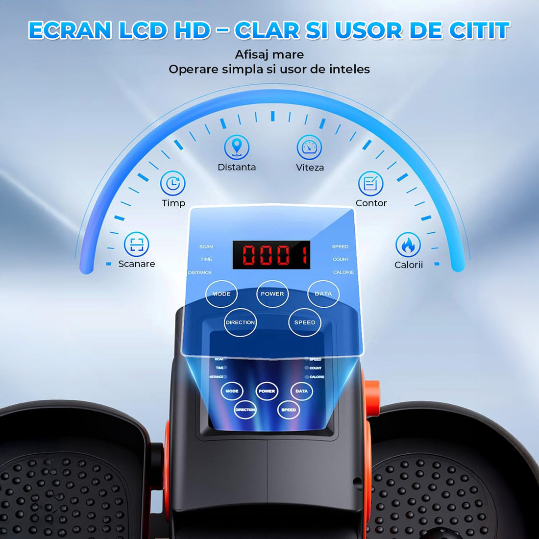 Mini Stepper Portabil Elindor® Aparat Eliptic, Mecanic, Viteza Reglabila, Ecran LCD, Masurare Viteza, Distanta, Timp, Calorii, Telecomanda Inclusa pentru Control fara Aplecare, Silentios 15 dB, pentru Persoanele Varstnice si Sedentare, 47 x 37 26 cm, Negr