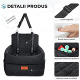 Scaun Auto Elindor® pentru Transport Animale, Caini si Pisici, Talie Mica si Medie, Protectie Scaun Sezut / Spatar, Ofera Protectie Pentru Bancheta Spate Masina Taxi/Ride Sharing, Impermeabila, Antialunecare, 52.6 x 52.6 x 48 cm, Negru