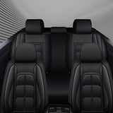 Set 5 Huse Negre Scaune de Masina Elindor®, Huse Auto Piele, Impermeabile, Universale, Protectie Scaun Fata si Spate, Montaj Rapid, Accesorii Masina Interior