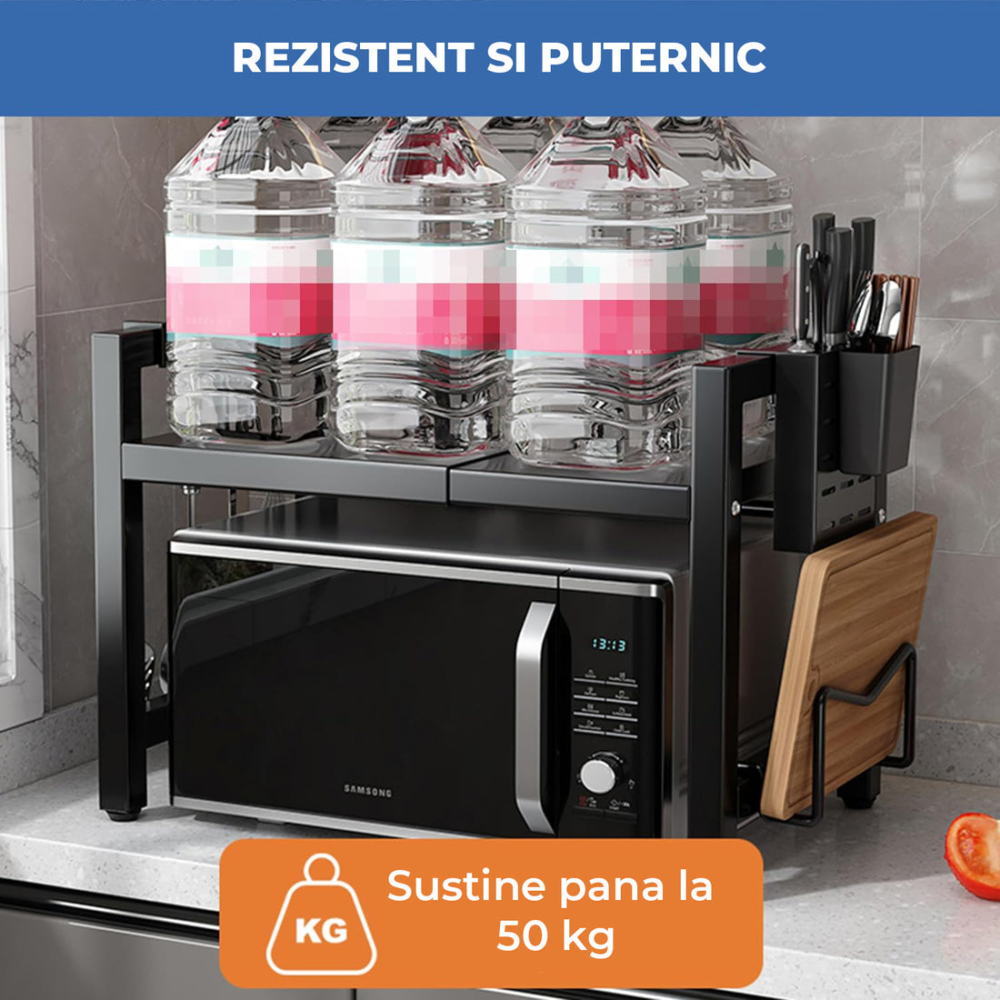 Raft Elindor® din Otel Carbon, Extensibil pentru Bucatarie, Organizator Metalic Reglabil, Ideal ca Etajera Depozitare Deasupra Cuptorului cu Microunde in Camara sau Birou, Perfect pentru Condimente, Vesela, Farfurii, Stabil si Compact, Polita pentru Obiec