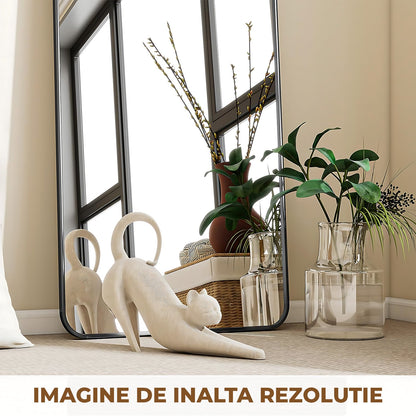 Oglinda Neagra Dreptunghiulara Decorativa Elindor® cu Rama din Aluminiu, 165x60 cm, cu Suport de Podea sau Sistem Prindere pe Perete, Ideala pentru Dormitor, Living sau Hol