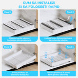 Organizator Multifunctional Elindor® Tip Sertar, cu Adeziv, Suport Metalic Dulap sub Blat Chiuveta, Inaltime Reglabila, 2x Sertar Glisant Organizare pentru Bucatarie, Baie, Camara, Bar, Raft cu Sertare Depozitare Detergenti, Parfumuri, 32-53x42x8 cm, Alb