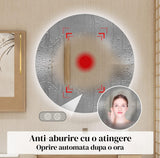 Oglinda Rotunda de Perete pentru Baie Elindor® cu Iluminare LED, 3 Culori de Lumina, Luminozitate Reglabila, Touch Control, Anti-Aburire, Anti-Spargere, Memorie Lumina, Marime 91.4 cm