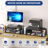 Suport Birou Elindor® pentru Monitor sau Laptop, Organizator Universal, Multifunctional, Antiderapant, Spatiu Lateral Pixuri, Sertar Glisant, pentru Masa, Ideala la Munca sau Acasa, 40 x 24 x 16 cm, Negru