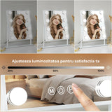 Oglinda Machiaj Elindor® cu 9 Lumini LED, Culori Reglabile, Touch Control,  Baza Solida, Rotatie 360° , pentru Dormitor sau Salon, Alb