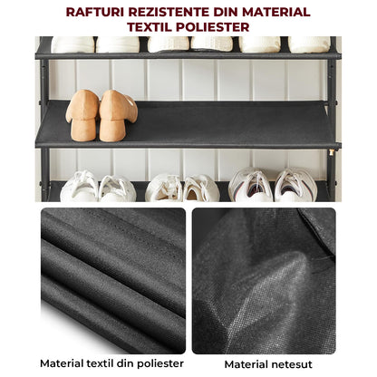 Organizator pentru Pantofi Elindor® Pantofar cu 5 Nivele Mari, Fara Gauri, Suport Metalic pentru Papuci, Dulap Hol, Dormitor, Economisire Spatiu, Depozitare Incaltaminte, 75 x 30 x 91 cm, Negru/Maro