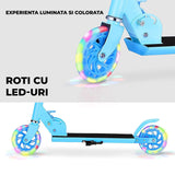 Trotinetă Elindor® Pliabilă cu Ghidon Ajustabil, Roți LED, Albastru