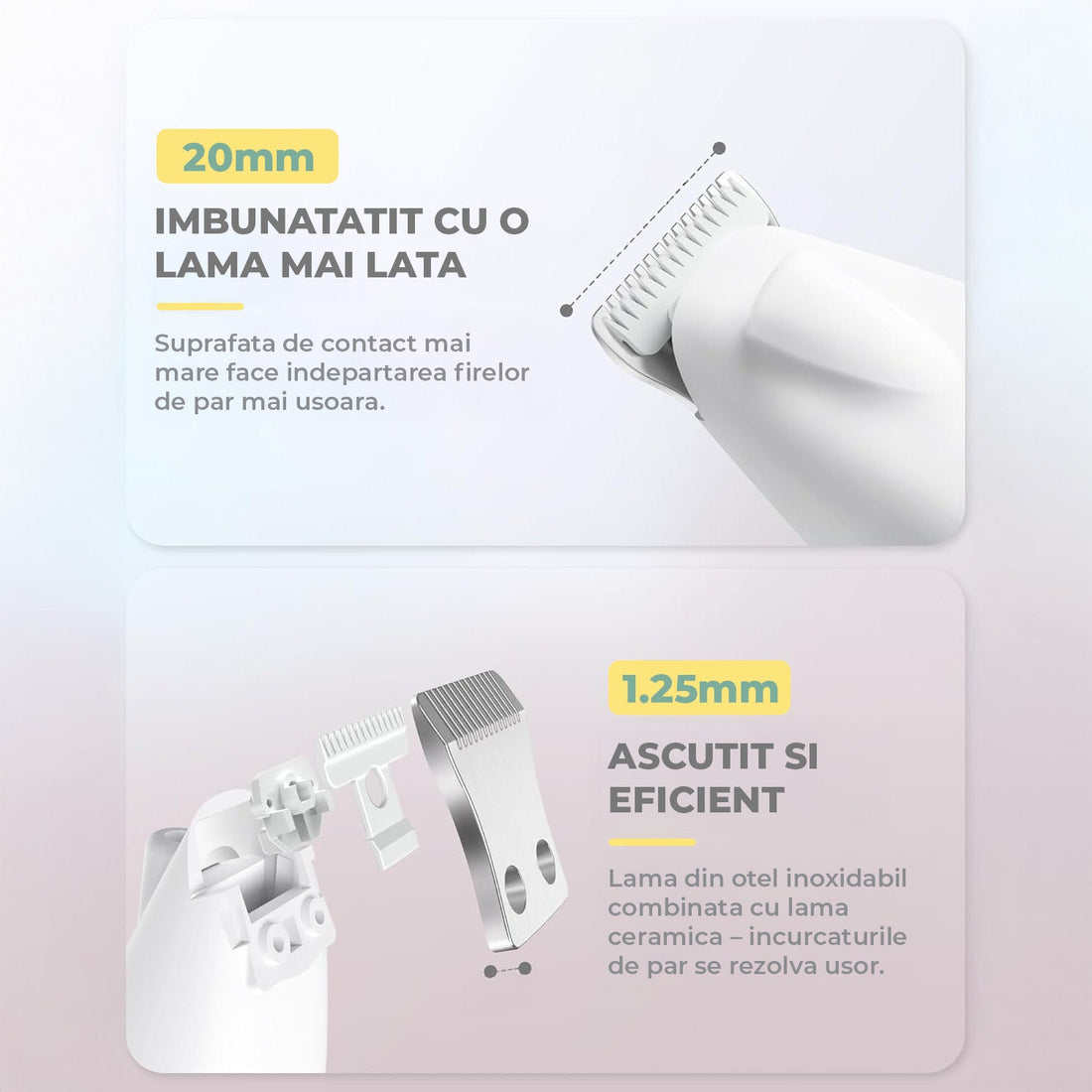 Masina de Tuns Elindor®, pentru Animale de Companie, Caini si Pisici, Lama din Otel Inoxidabil, Acumulator 1200mAh, 6500 RPM, Silentios, Aparat fara Fir cu Lumina LED, Perie Trimmer Ideala pentru Labute, Urechi, Fata si Ochi, Alb