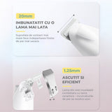 Masina de Tuns Elindor®, pentru Animale de Companie, Caini si Pisici, Lama din Otel Inoxidabil, Acumulator 1200mAh, 6500 RPM, Silentios, Aparat fara Fir cu Lumina LED, Perie Trimmer Ideala pentru Labute, Urechi, Fata si Ochi, Alb