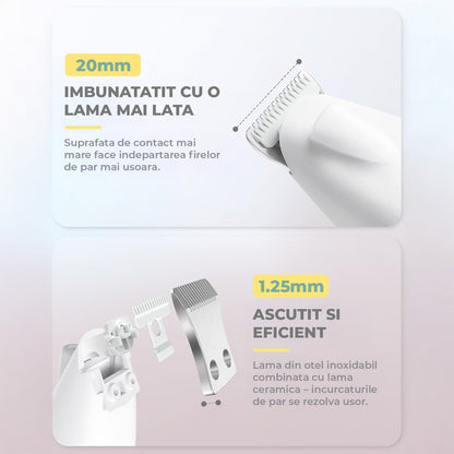 Masina de Tuns Elindor®, pentru Animale de Companie, Caini si Pisici, Lama din Otel Inoxidabil, Acumulator 1200mAh, 6500 RPM, Silentios, Aparat fara Fir cu Lumina LED, Perie Trimmer Ideala pentru Labute, Urechi, Fata si Ochi, Alb