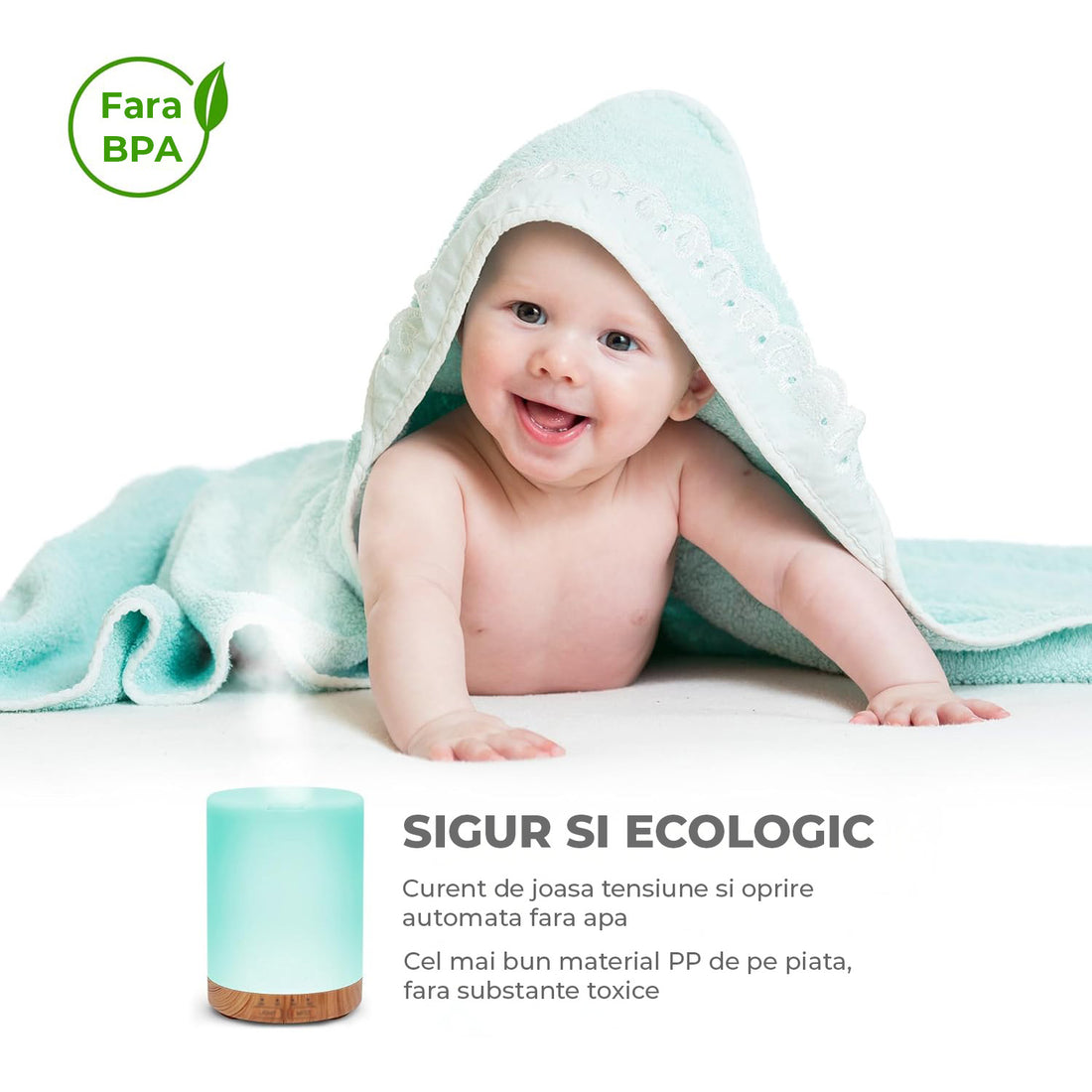 Difuzor de Ulei Esential Elindor® Aromaterapie, Umidificator de Aer, Aparat cu Rezervor 300ml, Capac Opac, Oprire Automata, Ultrasonic, 7 Moduri Lumina Ambientala, 25 dB, Aria de Acoperire 25 m², Alb