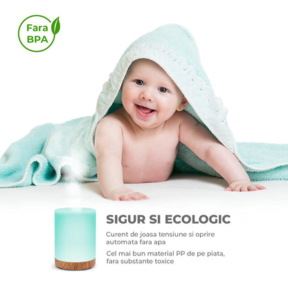 Difuzor de Ulei Esential Elindor® Aromaterapie, Umidificator de Aer, Aparat cu Rezervor 300ml, Capac Opac, Oprire Automata, Ultrasonic, 7 Moduri Lumina Ambientala, 25 dB, Aria de Acoperire 25 m², Alb
