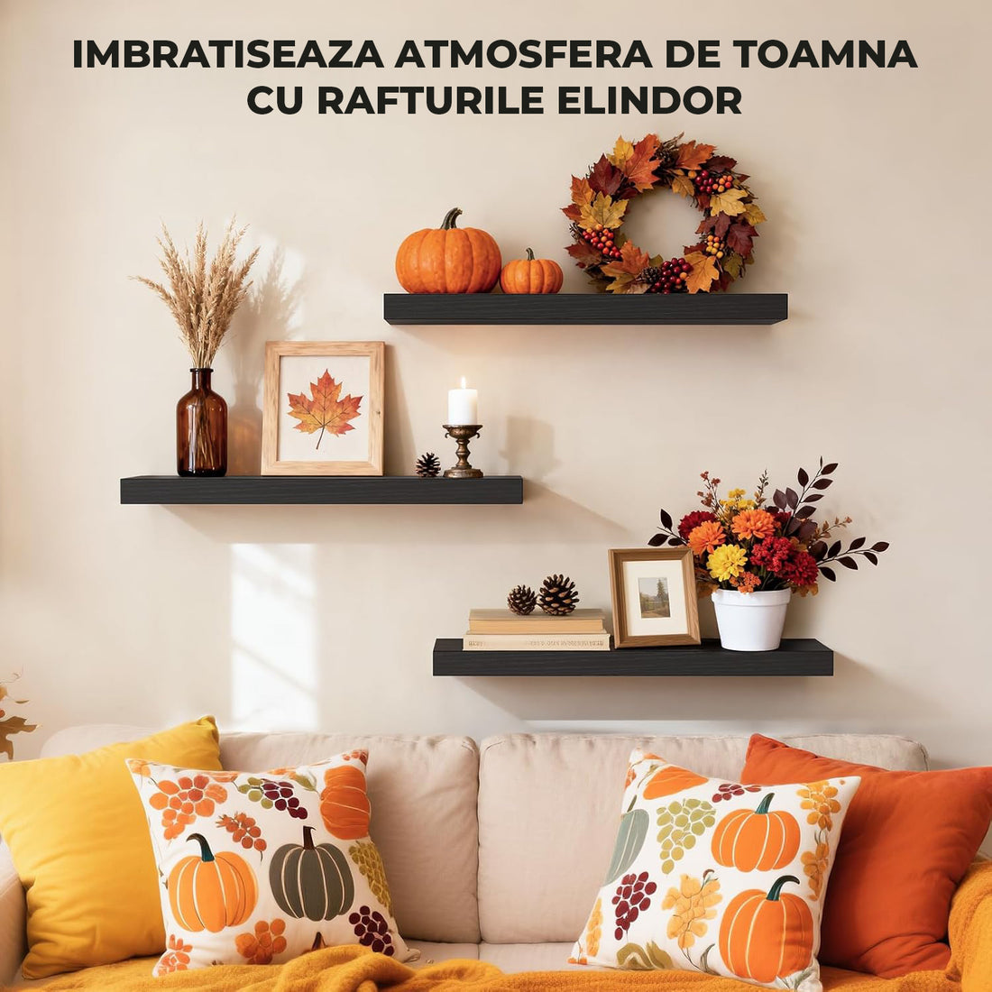 Set 3 Rafturi Elindor® Negre, Raft Suspendat de Depozitare, Mobila Bucatarie, Dormitor, Baie sau Birou, Etajera Practica cu Design Aerisit, Usor de Asamblat, Perfecta pentru Organizare Carti, Vesela, Condimente, Polita Produse Diverse, 40 x 17 x 1.5 cm