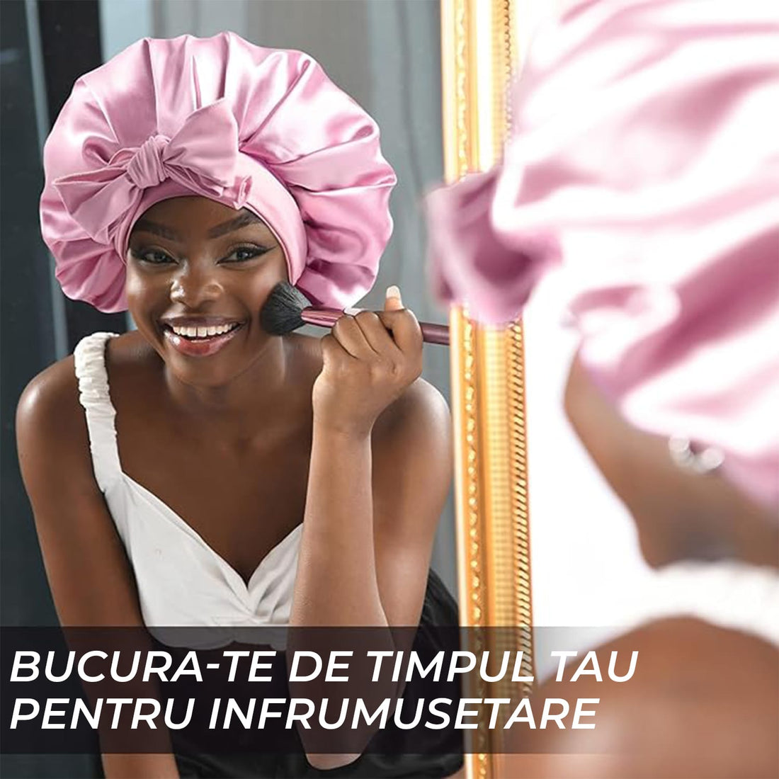 Bonetă din Satin Elindor® cu Bandă Reglabilă pentru Noapte, Roz