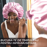Bonetă din Satin Elindor® cu Bandă Reglabilă pentru Noapte, Roz