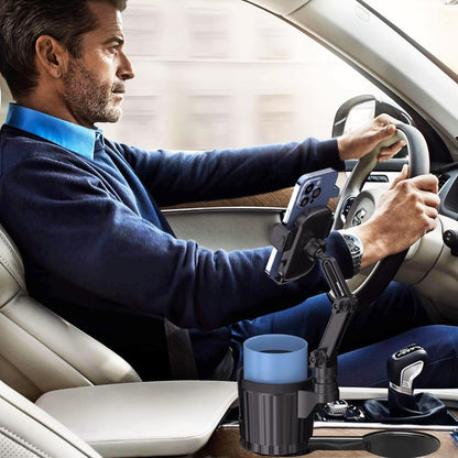 Suport Auto Elindor® 2 in 1pentru Telefon si Pahar, Baza Reglabila si Brat 360°, Prindere in Cupholder, Accesorii Masina, Negru