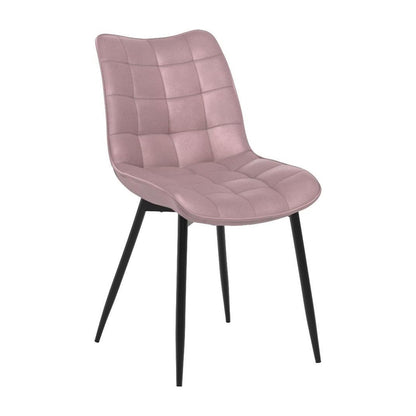 Set 2 Scaune Elindor® Ergonomice, Design Contemporan, Scaun cu Spatar si fara Manere, din Catifea cu Picioare Metalice Negre, Potrivite pentru Living, Bucatarie, Birou, Dormitor, Latime Sezut 46 cm, 85.5 x 45 x 42 cm, Roz