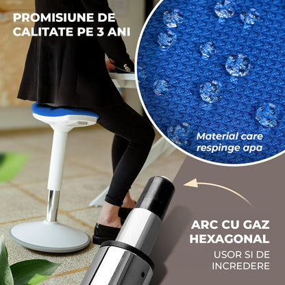 Scaun Ergonomic Elindor® cu Rotatie Libera, fara Spatar si Manere, Design Compact, Tapitat cu Burete Moale, cu Picior Metalic, Potrivite pentru Bucatarie, Birou, Medici, Inaltime Ajustabila 48-63 cm, Albastru
