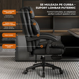 Scaun de Birou Elindor® Ergonomic, Design Contemporan, Scaun cu Spatar si Manere, din Piele PU cu Suport pentru Picioare si Roti, Latime Sezut 58 cm, Inaltime intre 48-56 cm, Negru