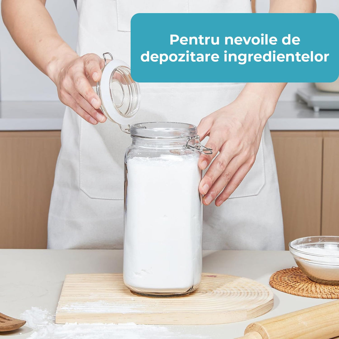 Set 3 Borcane Sticla 2.3L Elindor®, Capace Groase , Depozitare Etansa pentru Alimente, Transparent