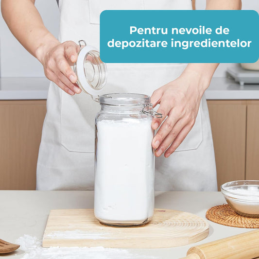 Set 3 Borcane Sticla 2.3L Elindor®, Capace Groase , Depozitare Etansa pentru Alimente, Transparent